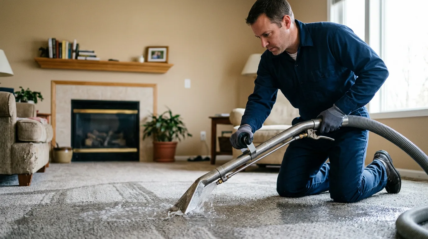 Water damage restoration technician working near Jacksonville, TX